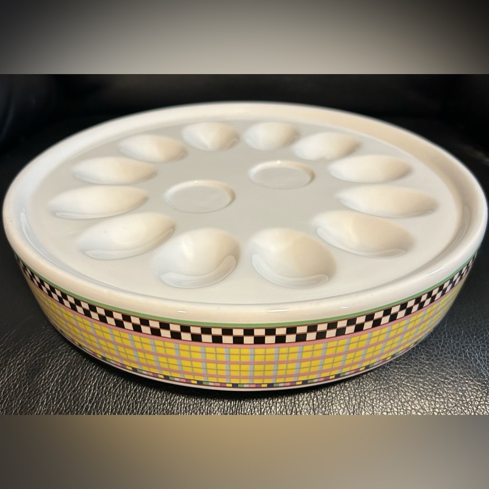 Ceramic Deviled Egg Dish, 12 Slots for Eggs, 2 for Salt and Pepper, Sakura, 11"